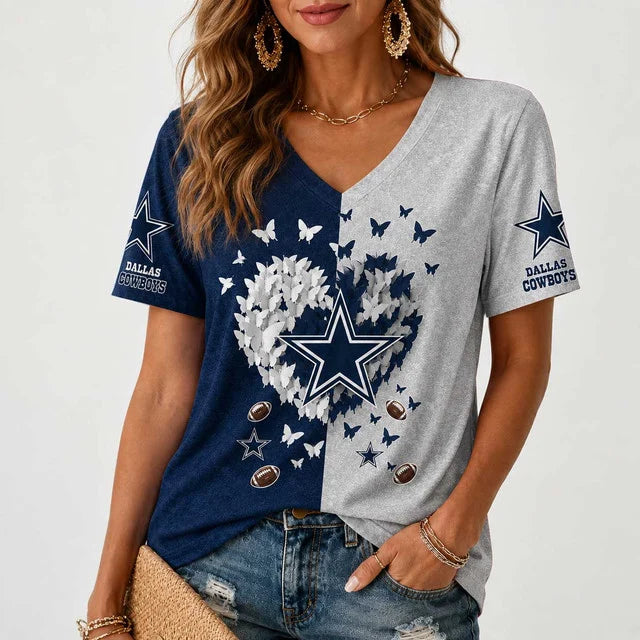 [SPECIAL OFFER] NEW CUSTOMIZED NFL21 DCB DALLAS COWBOYS V-NECK FEMALE SHIRT