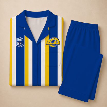 [SPECIAL OFFER] NEW CUSTOMIZED NFL22 LAR LOS ANGELES RAMS SHORT SLEEVE & LONG PANTS PAJAMAS SET