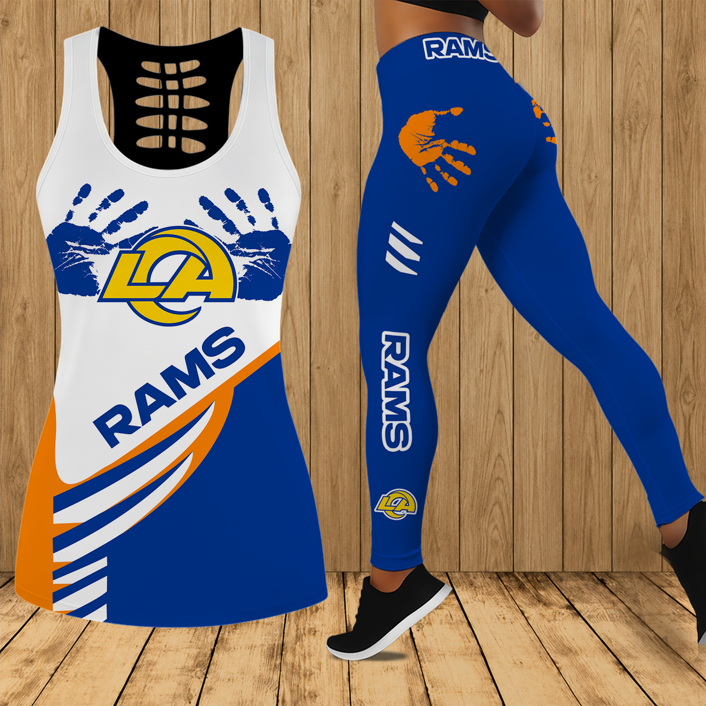 [SPECIAL OFFER] NEW CUSTOMIZED NFL22 LAR LOS ANGELES RAMS HOLLOW TANK TOP & LEGGINGS SET