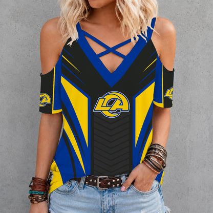 [SPECIAL OFFER] NEW CUSTOMIZED NFL22 LAR LOS ANGELES RAMS CRISS CROSS V-NECK TOP