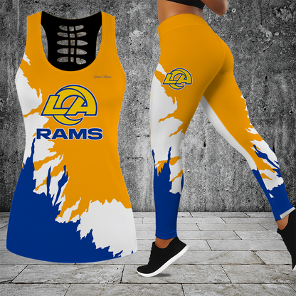 [SPECIAL OFFER] NEW CUSTOMIZED NFL22 LAR LOS ANGELES RAMS HOLLOW TANK TOP & LEGGINGS SET