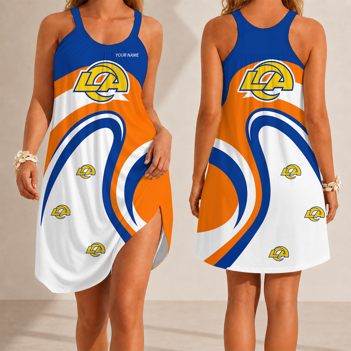 [SPECIAL OFFER] NEW CUSTOMIZED NFL22 LAR LOS ANGELES RAMS CAMISOLE DRESS
