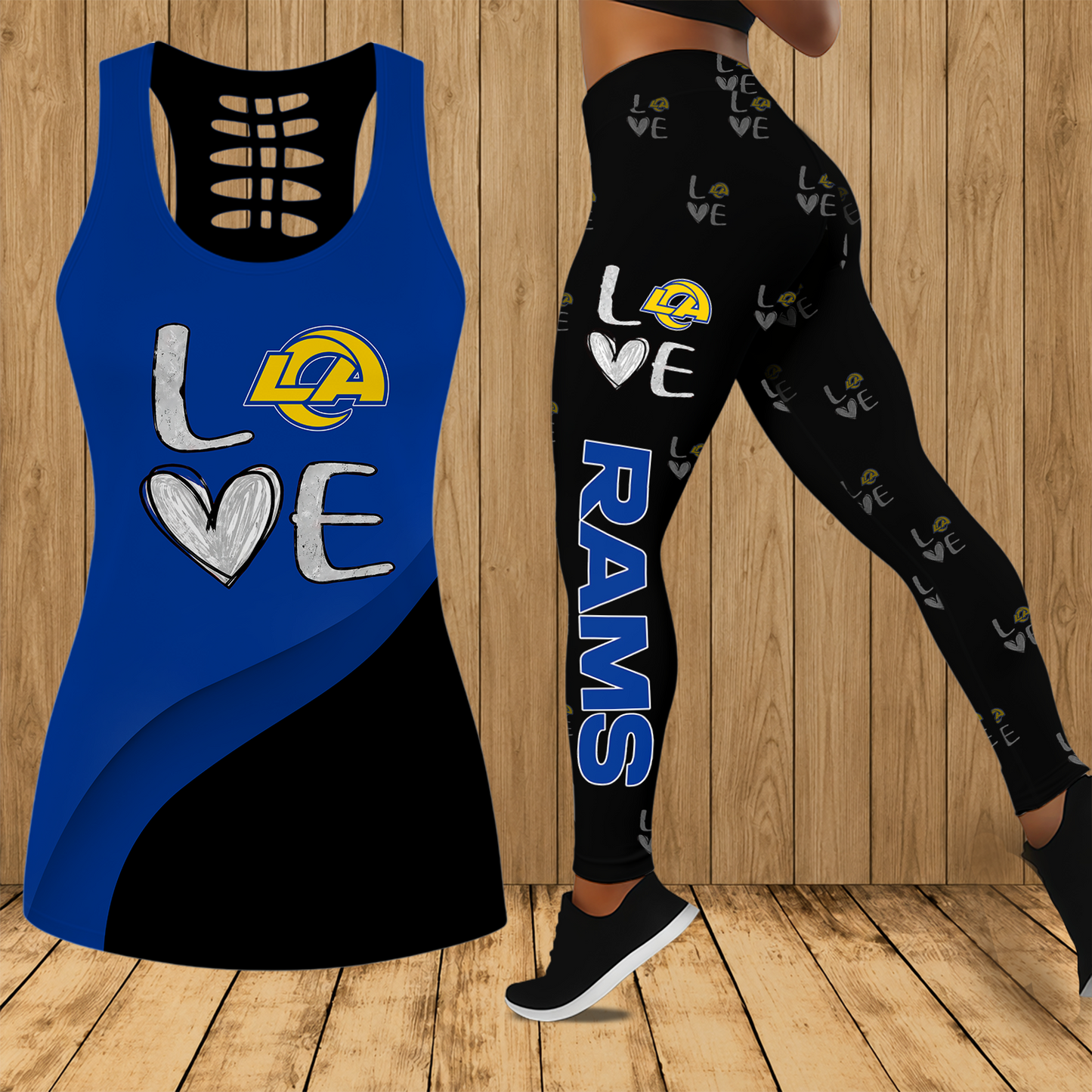[SPECIAL OFFER] NEW CUSTOMIZED NFL22 LAR LOS ANGELES RAMS HOLLOW TANK TOP & LEGGINGS SET