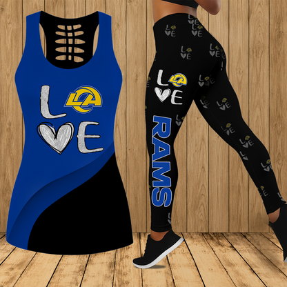 [SPECIAL OFFER] NEW CUSTOMIZED NFL22 LAR LOS ANGELES RAMS HOLLOW TANK TOP & LEGGINGS SET