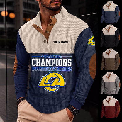 [SPECIAL OFFER] NEW CUSTOMIZED NFL22 LAR LOS ANGELES RAMS BUTTON SWEATSHIRTS STAND COLLAR