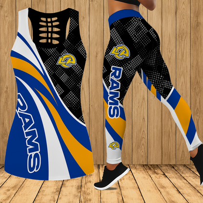 [SPECIAL OFFER] NEW CUSTOMIZED NFL22 LAR LOS ANGELES RAMS HOLLOW TANK TOP & LEGGINGS SET
