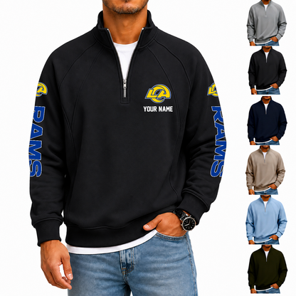 [SPECIAL OFFER] NEW CUSTOMIZED NFL22 LAR LOS ANGELES RAMS MEN'S QUARTER ZIP PULLOVER