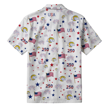 [SPECIAL OFFER] NEW CUSTOMIZED NFL22 LAR LOS ANGELES RAMS PATRIOTIC 250 USA HAWAIIAN SHIRT