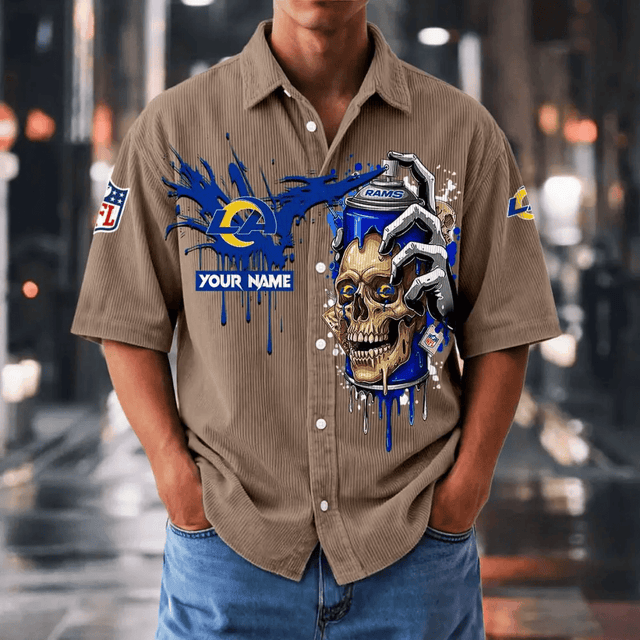 [SPECIAL OFFER] NEW CUSTOMIZED NFL22 LAR LOS ANGELES RAMS SEERSUCKER BUTTON SHIRT
