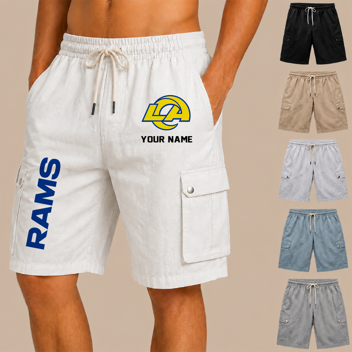 [SPECIAL OFFER] NEW CUSTOMIZED NFL22 LAR LOS ANGELES RAMS MEN'S DRAWSTRING CARGO SHORTS