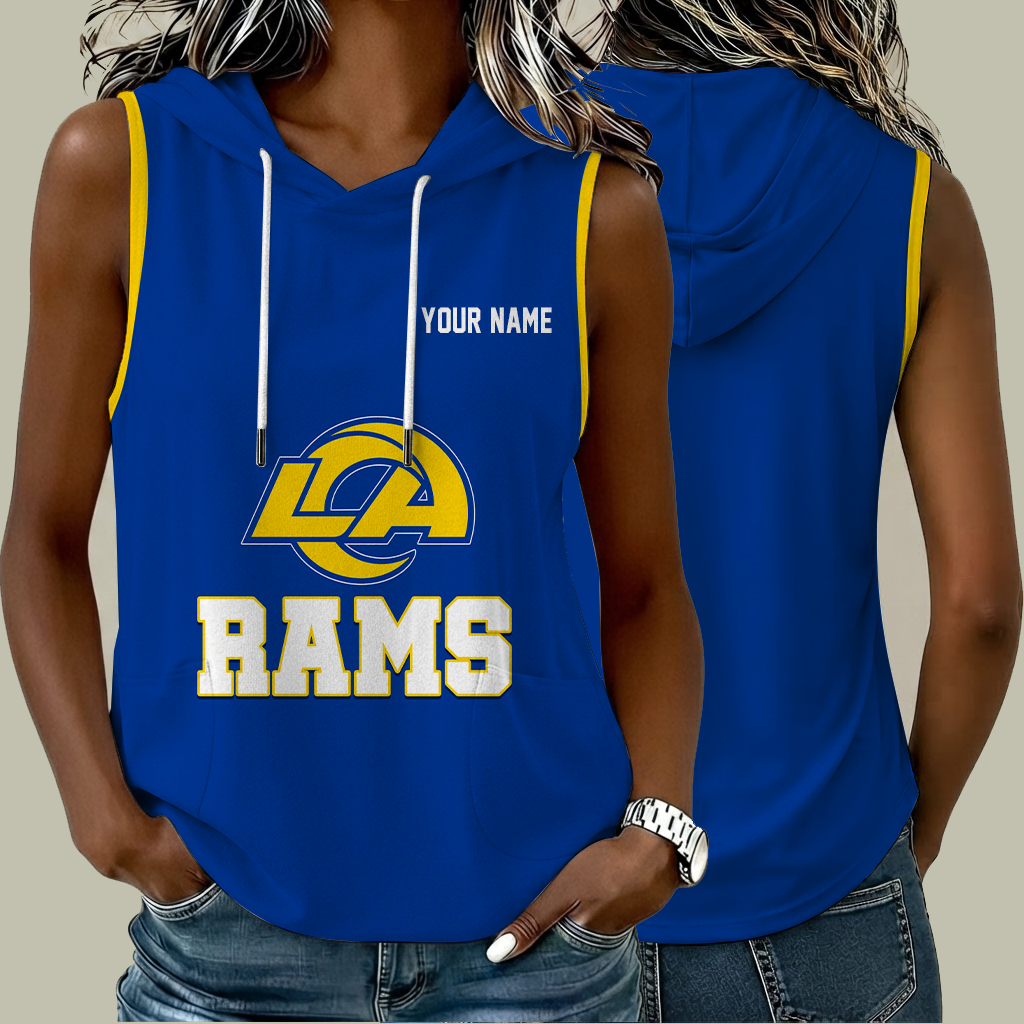 [SPECIAL OFFER] NEW CUSTOMIZED NFL22 LAR LOS ANGELES RAMS WOMEN'S SLEEVELESS HOODED POCKET TANK TOP