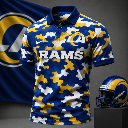 [SPECIAL OFFER] NEW CUSTOMIZED NFL22 LAR LOS ANGELES RAMS CAMO POLO SHIRT