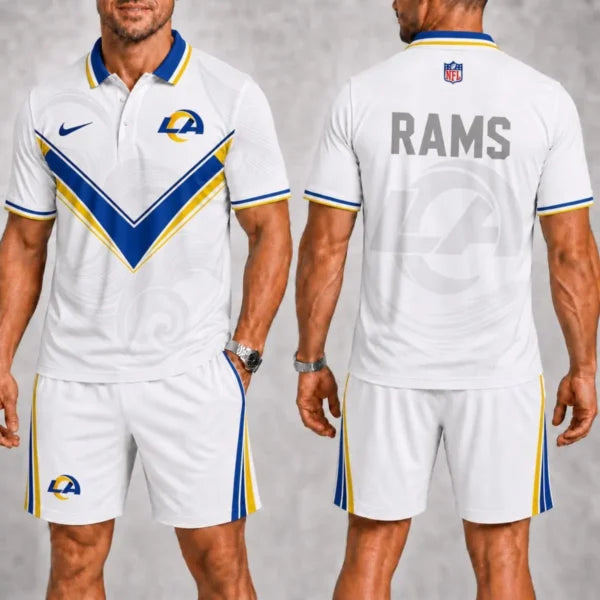 [SPECIAL OFFER] NEW CUSTOMIZED NFL22 LAR LOS ANGELES RAMS POLO SHIRT & SHORT PANTS