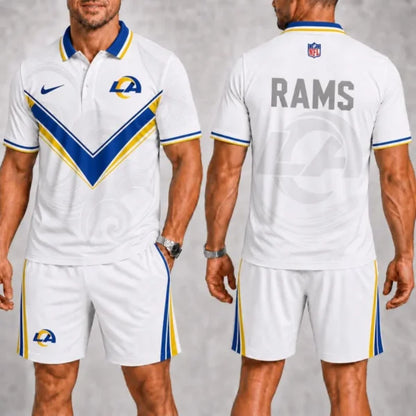 [SPECIAL OFFER] NEW CUSTOMIZED NFL22 LAR LOS ANGELES RAMS POLO SHIRT & SHORT PANTS