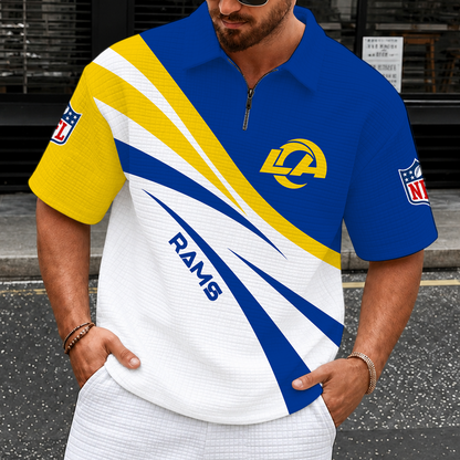 [SPECIAL OFFER] NEW CUSTOMIZED NFL22 LAR LOS ANGELES RAMS QUARTER-ZIP POLO SHIRT
