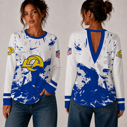 [SPECIAL OFFER] NEW CUSTOMIZED NFL22 LAR LOS ANGELES RAMS WOMEN'S BACK V-CUT LONG-SLEEVE SHIRT