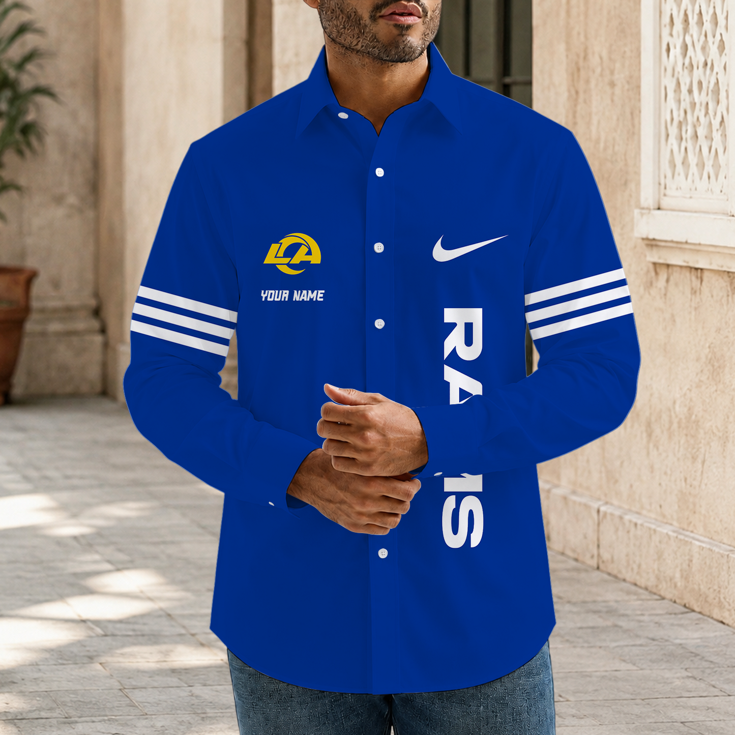 [SPECIAL OFFER] NEW CUSTOMIZED NFL22 LAR LOS ANGELES RAMS MEN'S LONG SLEEVE BUTTON-UP SHIRT