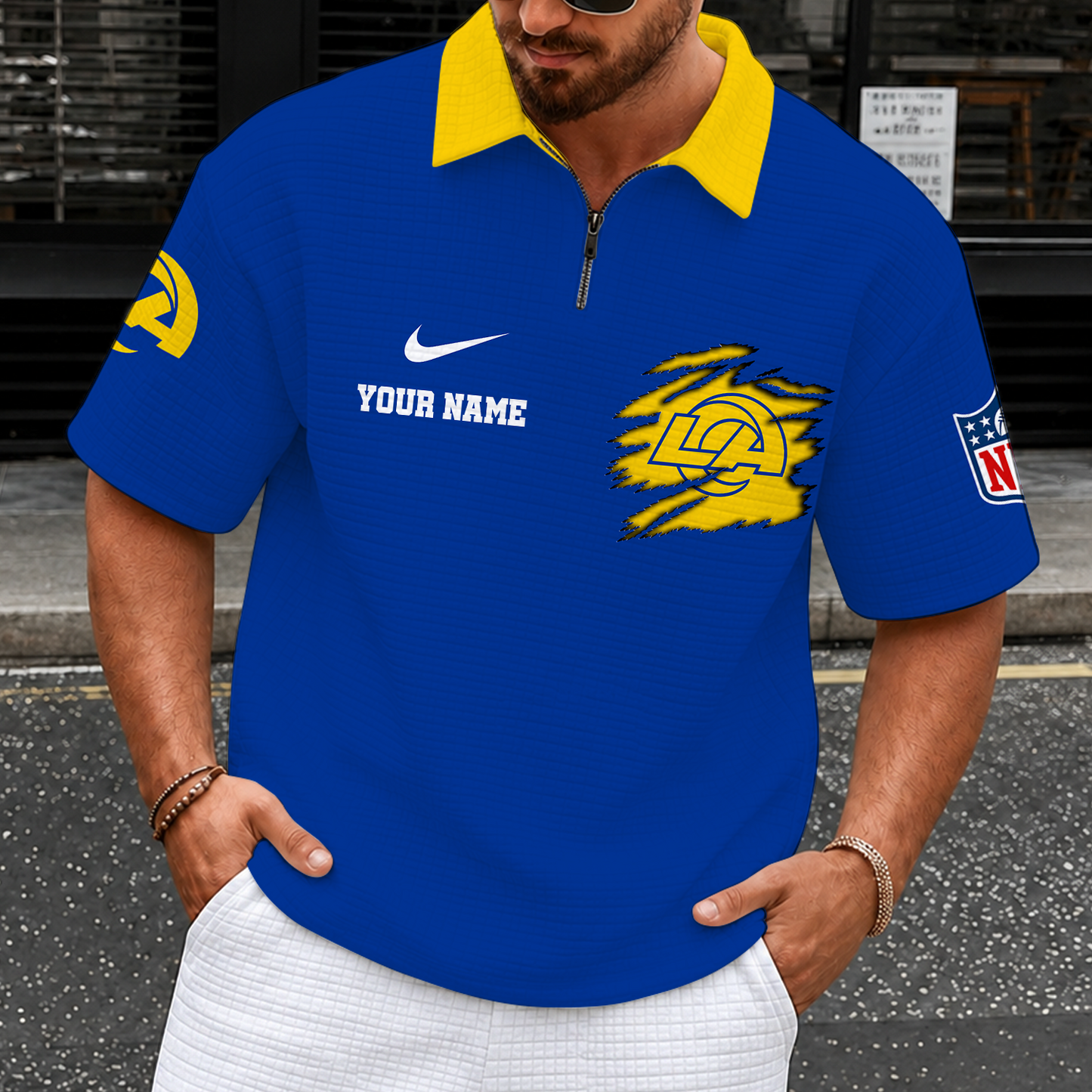 [SPECIAL OFFER] NEW CUSTOMIZED NFL22 LAR LOS ANGELES RAMS QUARTER-ZIP POLO SHIRT