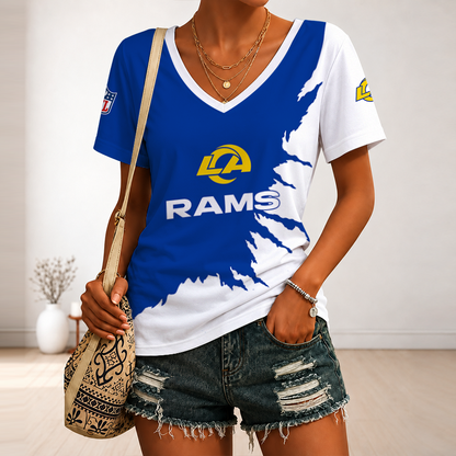 [SPECIAL OFFER] NEW CUSTOMIZED NFL22 LAR LOS ANGELES RAMS V-NECK FEMALE SHIRT