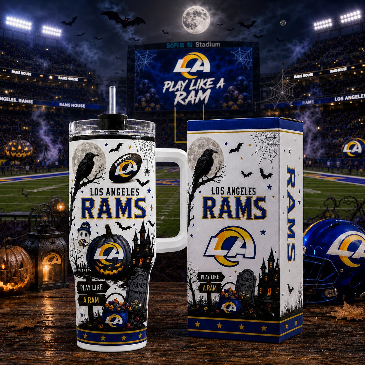 [SPECIAL OFFER] NEW CUSTOMIZED NFL22 LAR LOS ANGELES RAMS HALLOWEEN  40OZ TUMBLER