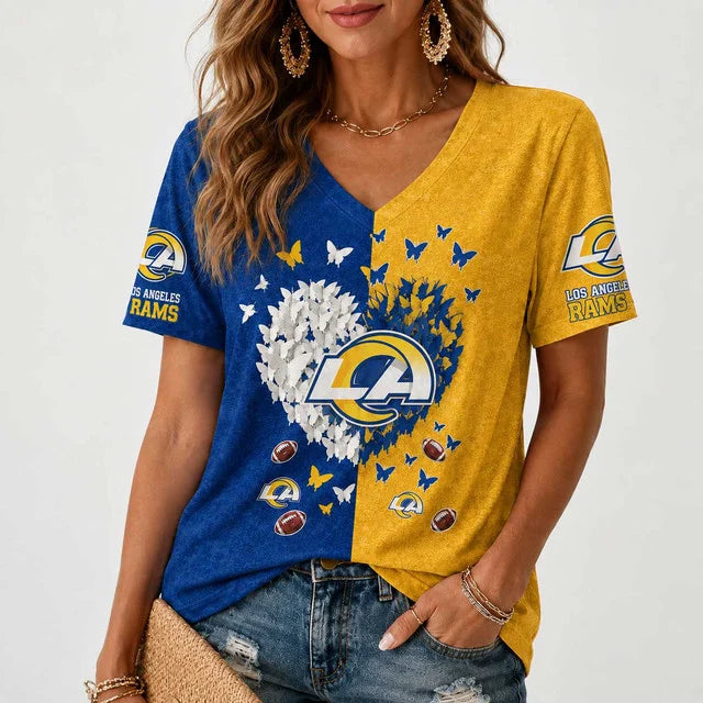 [SPECIAL OFFER] NEW CUSTOMIZED NFL22 LAR LOS ANGELES RAMS V-NECK FEMALE SHIRT