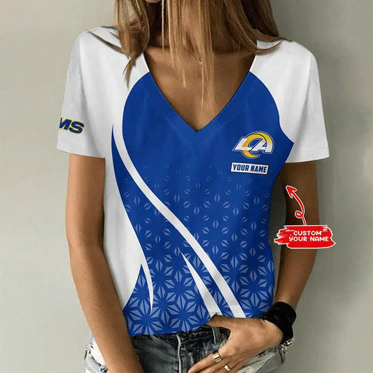 [SPECIAL OFFER] NEW CUSTOMIZED NFL22 LAR LOS ANGELES RAMS V-NECK FEMALE SHIRT