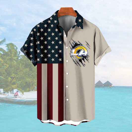 [SPECIAL OFFER] NEW CUSTOMIZED NFL22 LAR LOS ANGELES RAMS PATRIOTIC 250 USA HAWAIIAN SHIRT