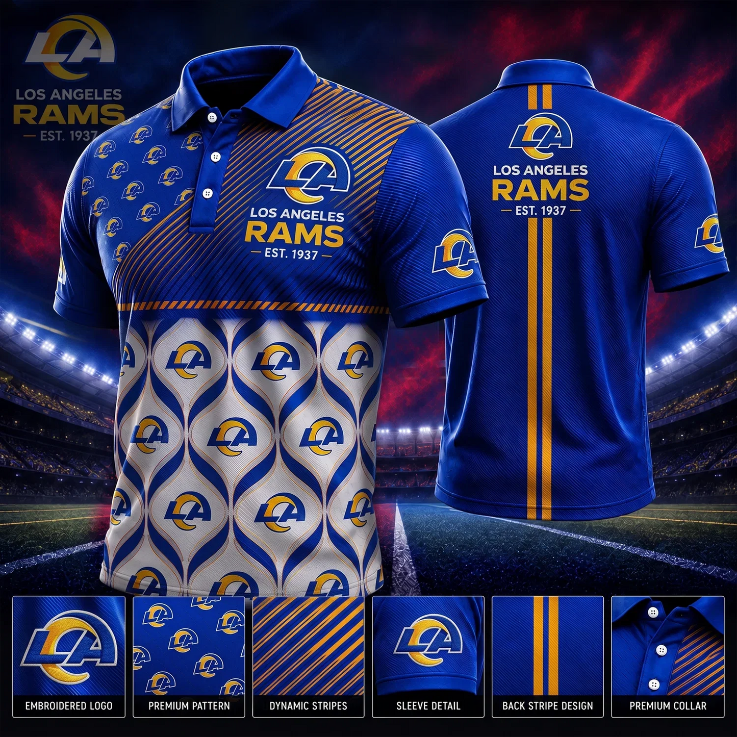 [SPECIAL OFFER] NEW CUSTOMIZED NFL22 LAR LOS ANGELES RAMS POLO SHIRT