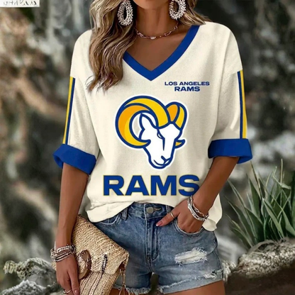 [SPECIAL OFFER] NEW CUSTOMIZED NFL22 LAR LOS ANGELES RAMS WOMEN'S HEART V-NECK LONG SLEEVE SHIRT