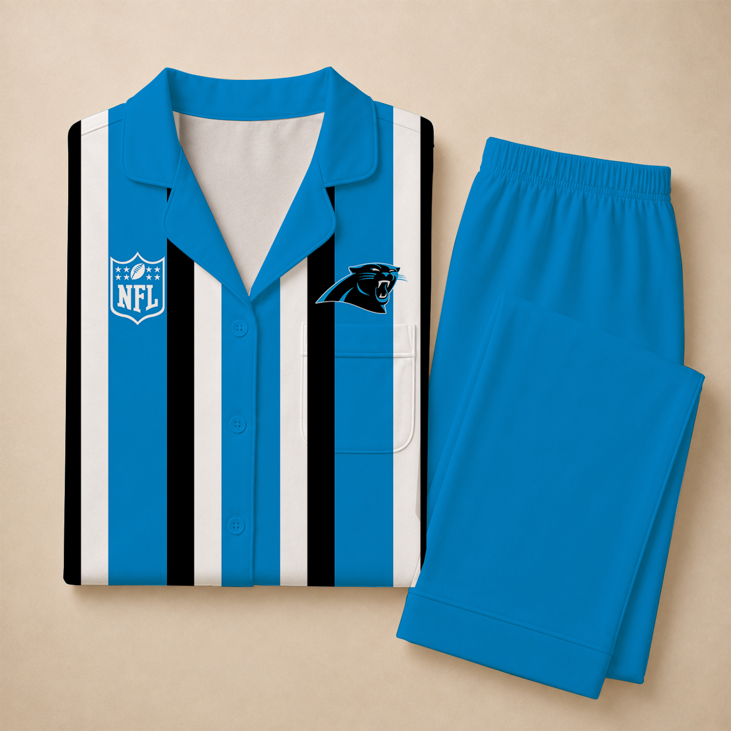 [SPECIAL OFFER] NEW CUSTOMIZED NFL23 CLP CAROLINA PANTHERS SHORT SLEEVE & LONG PANTS PAJAMAS SET