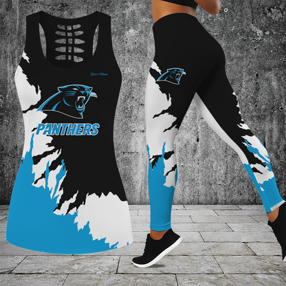 [SPECIAL OFFER] NEW CUSTOMIZED NFL23 CLP CAROLINA PANTHERS HOLLOW TANK TOP & LEGGINGS SET