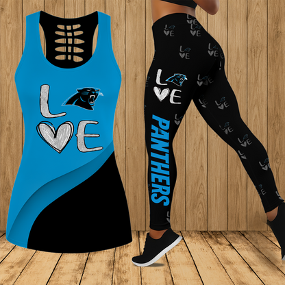 [SPECIAL OFFER] NEW CUSTOMIZED NFL23 CLP CAROLINA PANTHERS HOLLOW TANK TOP & LEGGINGS SET