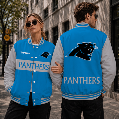 [SPECIAL OFFER] NEW CUSTOMIZED NFL23 CLP CAROLINA PANTHERS SATIN VARSITY & BASEBALL JACKET
