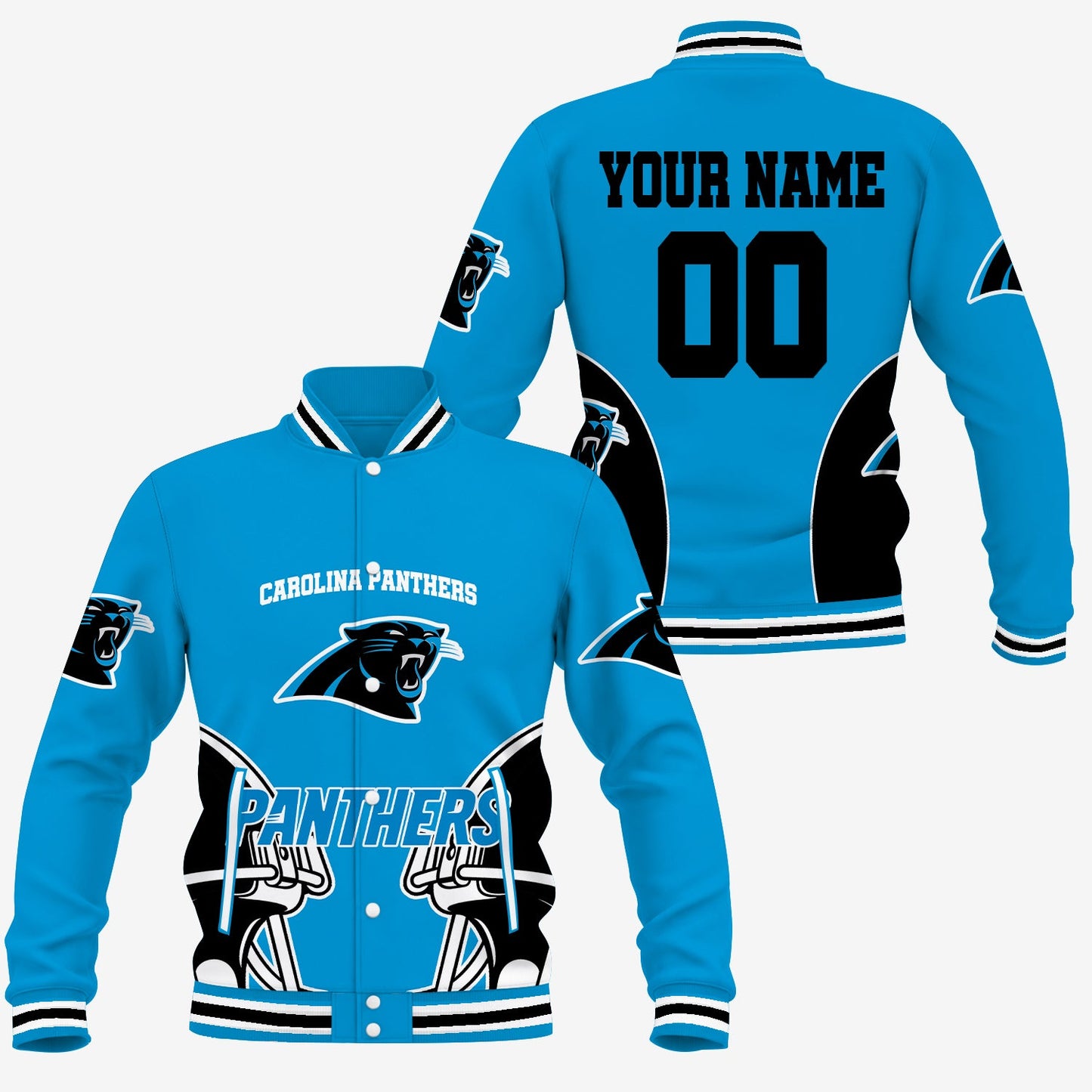 [SPECIAL OFFER] NEW CUSTOMIZED NFL23 CLP CAROLINA PANTHERS SATIN VARSITY & BASEBALL JACKET