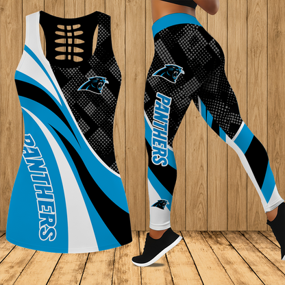 [SPECIAL OFFER] NEW CUSTOMIZED NFL23 CLP CAROLINA PANTHERS HOLLOW TANK TOP & LEGGINGS SET