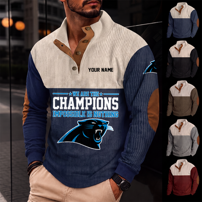 [SPECIAL OFFER] NEW CUSTOMIZED NFL23 CLP CAROLINA PANTHERS BUTTON SWEATSHIRTS STAND COLLAR