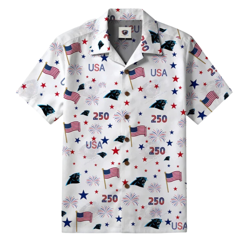 [SPECIAL OFFER] NEW CUSTOMIZED NFL23 CLP CAROLINA PANTHERS PATRIOTIC 250 USA HAWAIIAN SHIRT