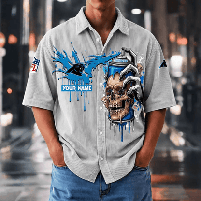[SPECIAL OFFER] NEW CUSTOMIZED NFL23 CLP CAROLINA PANTHERS SEERSUCKER BUTTON SHIRT