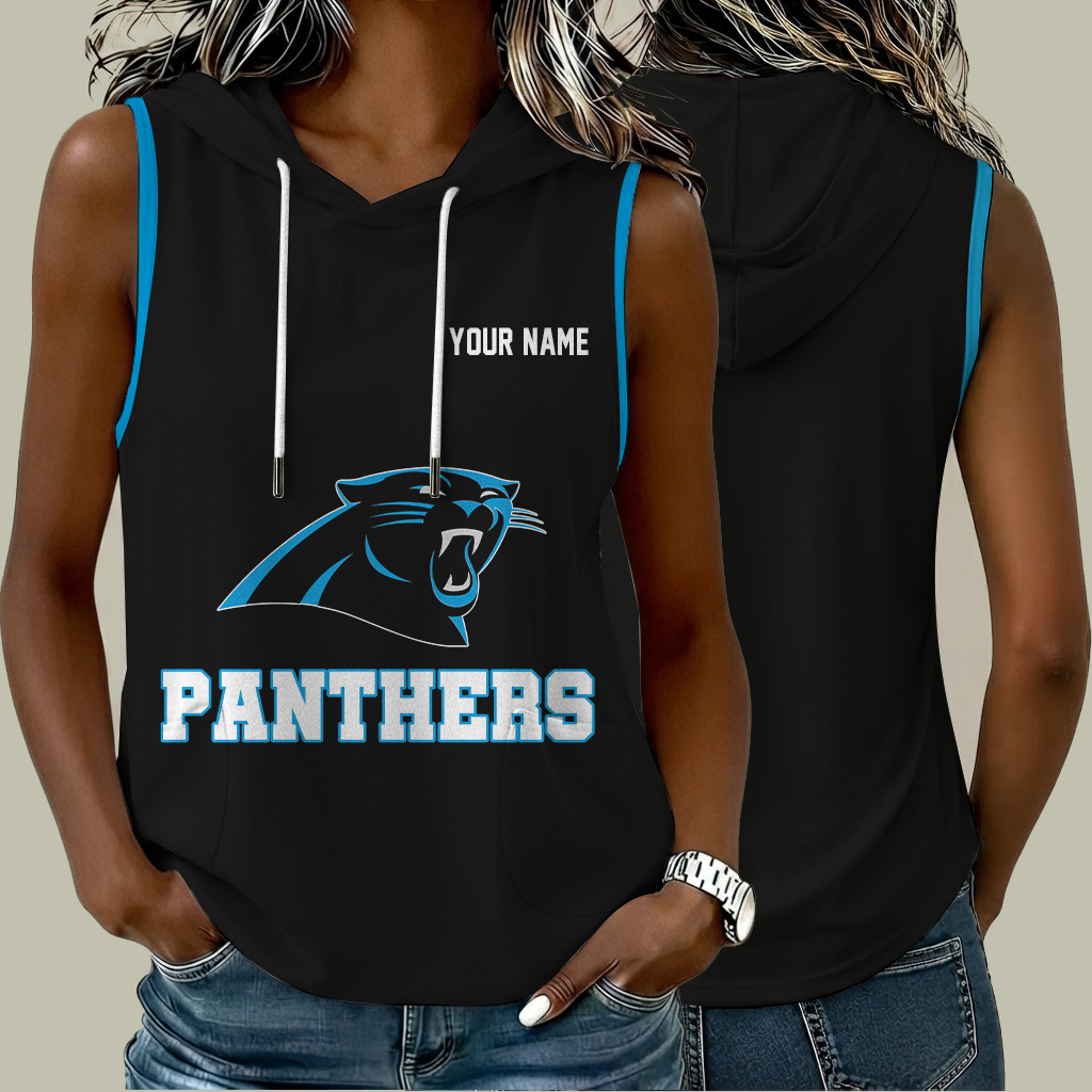[SPECIAL OFFER] NEW CUSTOMIZED NFL23 CLP CAROLINA PANTHERS WOMEN'S SLEEVELESS HOODED POCKET TANK TOP