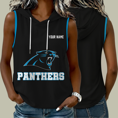 [SPECIAL OFFER] NEW CUSTOMIZED NFL23 CLP CAROLINA PANTHERS WOMEN'S SLEEVELESS HOODED POCKET TANK TOP
