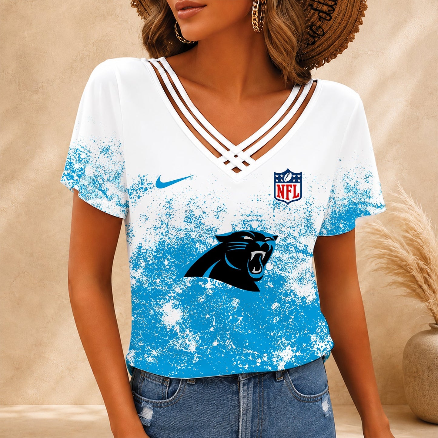 [SPECIAL OFFER] NEW CUSTOMIZED NFL23 CLP CAROLINA PANTHERS V-NECK SHIRT