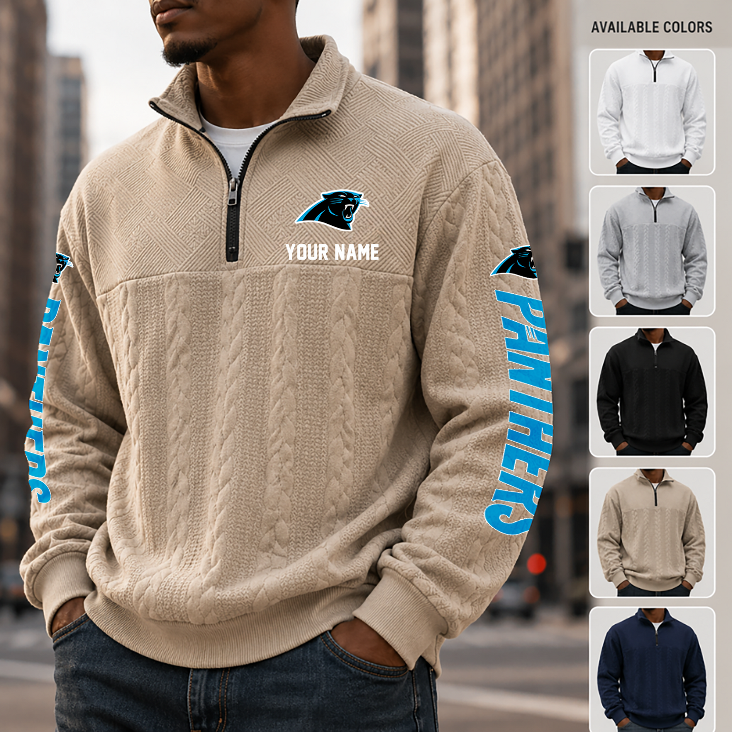 [SPECIAL OFFER] NEW CUSTOMIZED NFL23 CLP CAROLINA PANTHERS MULTICOLOR QUARTER-ZIP SWEATSHIRT