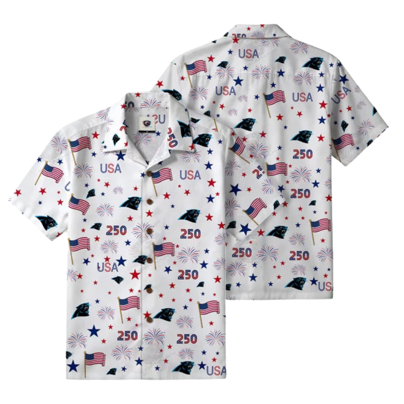 [SPECIAL OFFER] NEW CUSTOMIZED NFL23 CLP CAROLINA PANTHERS PATRIOTIC 250 USA HAWAIIAN SHIRT