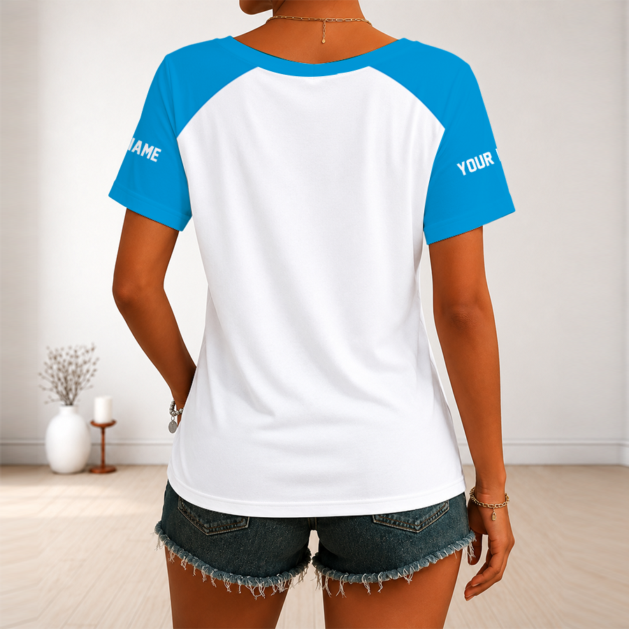 [SPECIAL OFFER] NEW CUSTOMIZED NFL23 CLP CAROLINA PANTHERS V-NECK FEMALE SHIRT