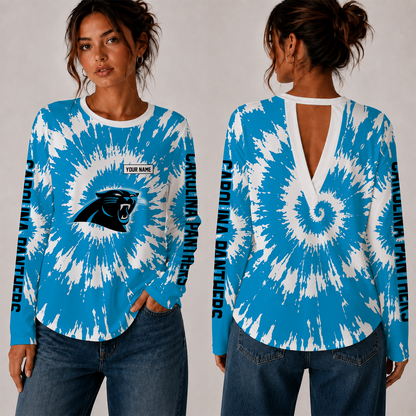 [SPECIAL OFFER] NEW CUSTOMIZED NFL23 CLP CAROLINA PANTHERS WOMEN'S BACK V-CUT LONG-SLEEVE SHIRT