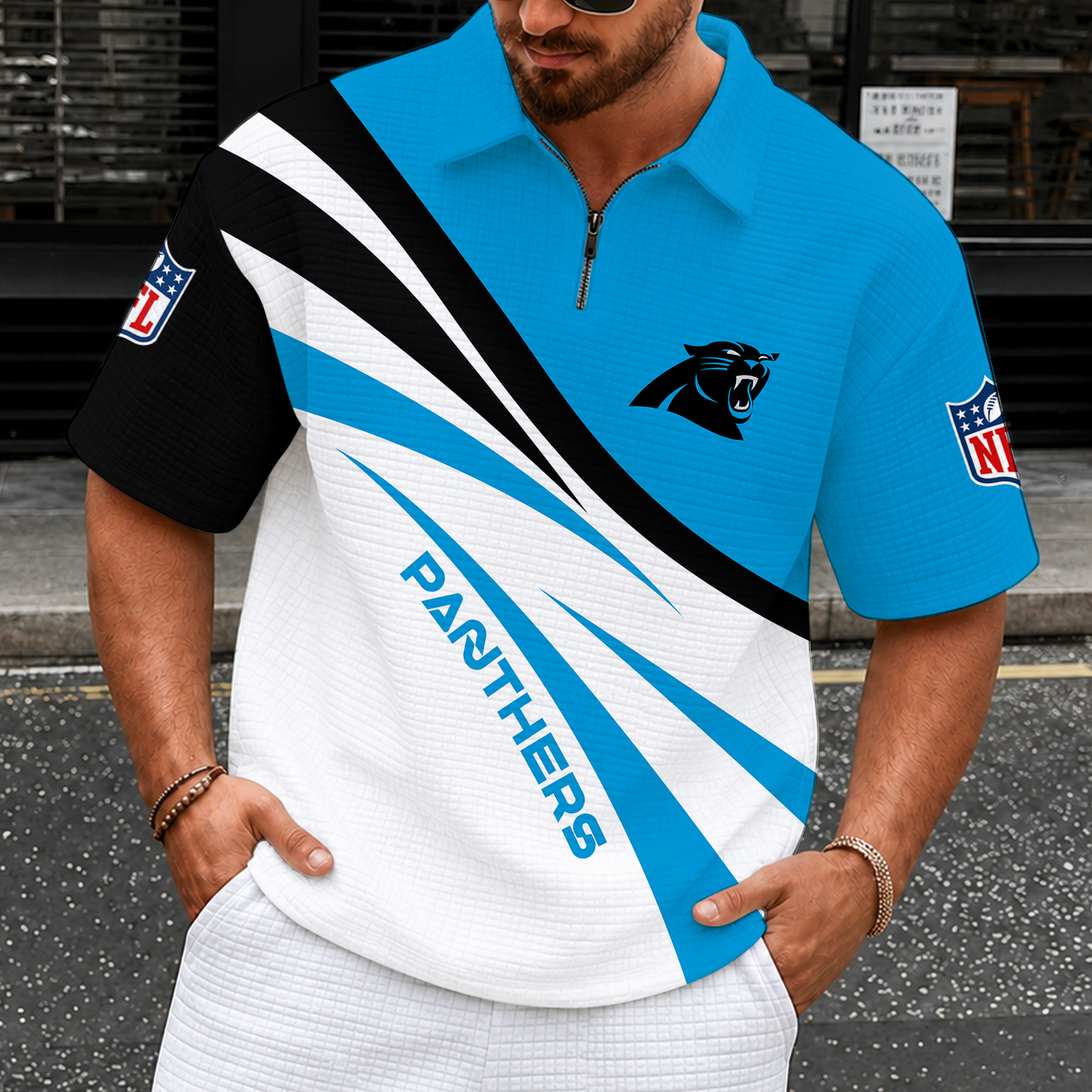 [SPECIAL OFFER] NEW CUSTOMIZED NFL23 CLP CAROLINA PANTHERS QUARTER-ZIP POLO SHIRT