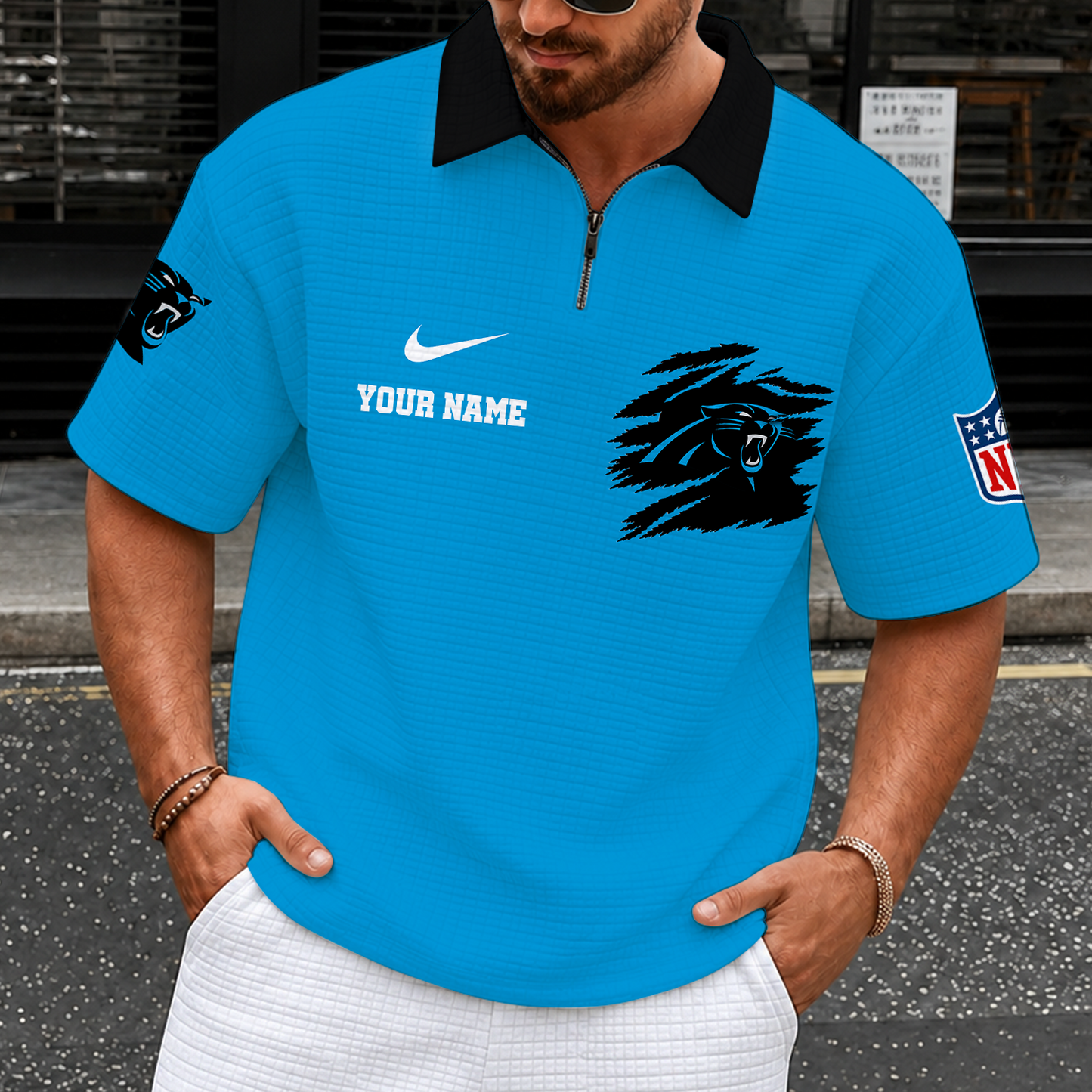 [SPECIAL OFFER] NEW CUSTOMIZED NFL23 CLP CAROLINA PANTHERS QUARTER-ZIP POLO SHIRT