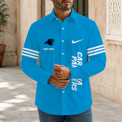 [SPECIAL OFFER] NEW CUSTOMIZED NFL23 CLP CAROLINA PANTHERS MEN'S LONG SLEEVE BUTTON-UP SHIRT