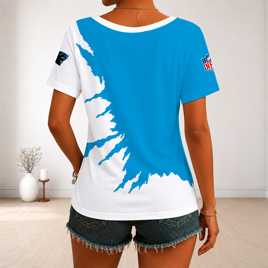 [SPECIAL OFFER] NEW CUSTOMIZED NFL23 CLP CAROLINA PANTHERS V-NECK FEMALE SHIRT