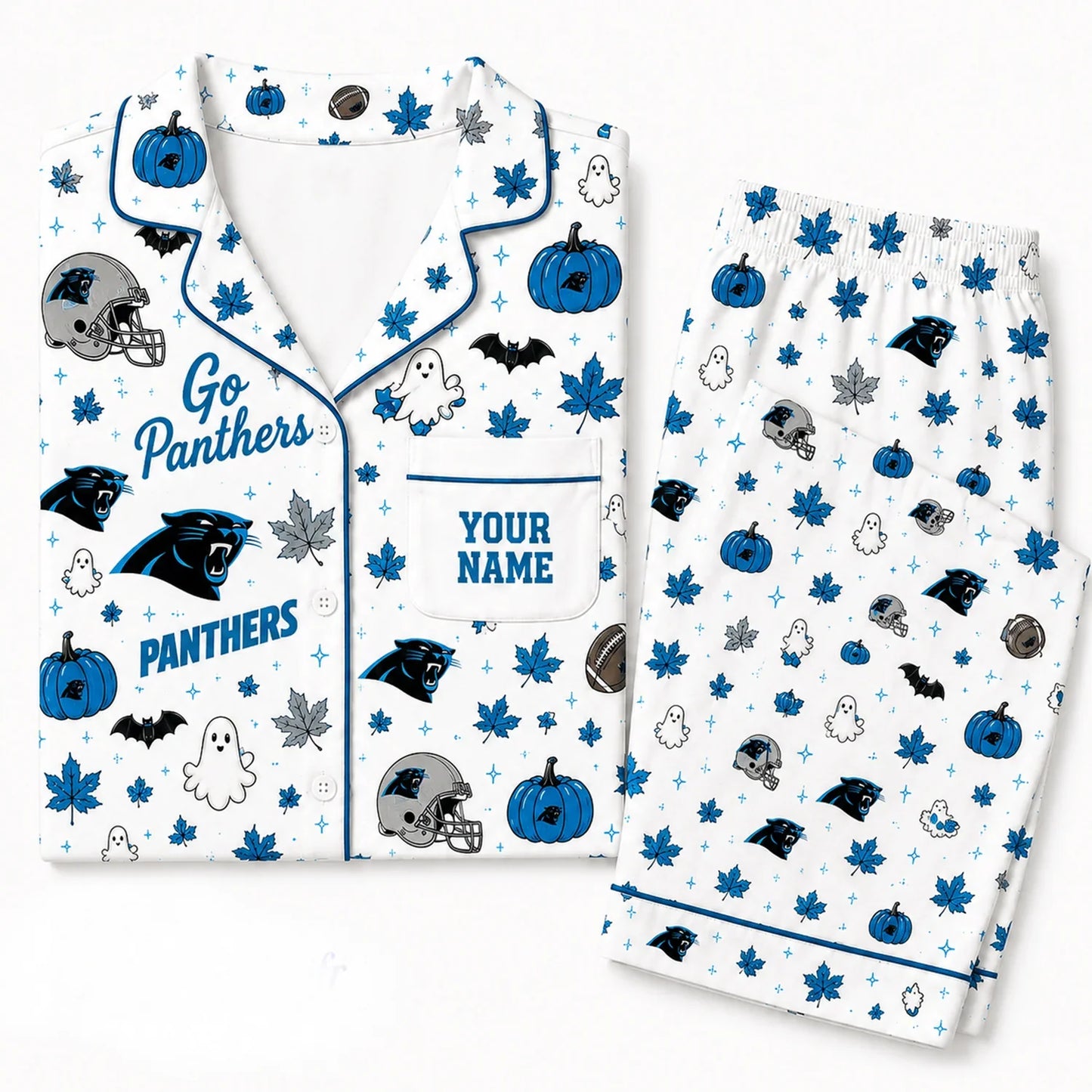 [SPECIAL OFFER] NEW CUSTOMIZED NFL23 CLP CAROLINA PANTHERS HALLOWEEN LONG PAJAMAS SET
